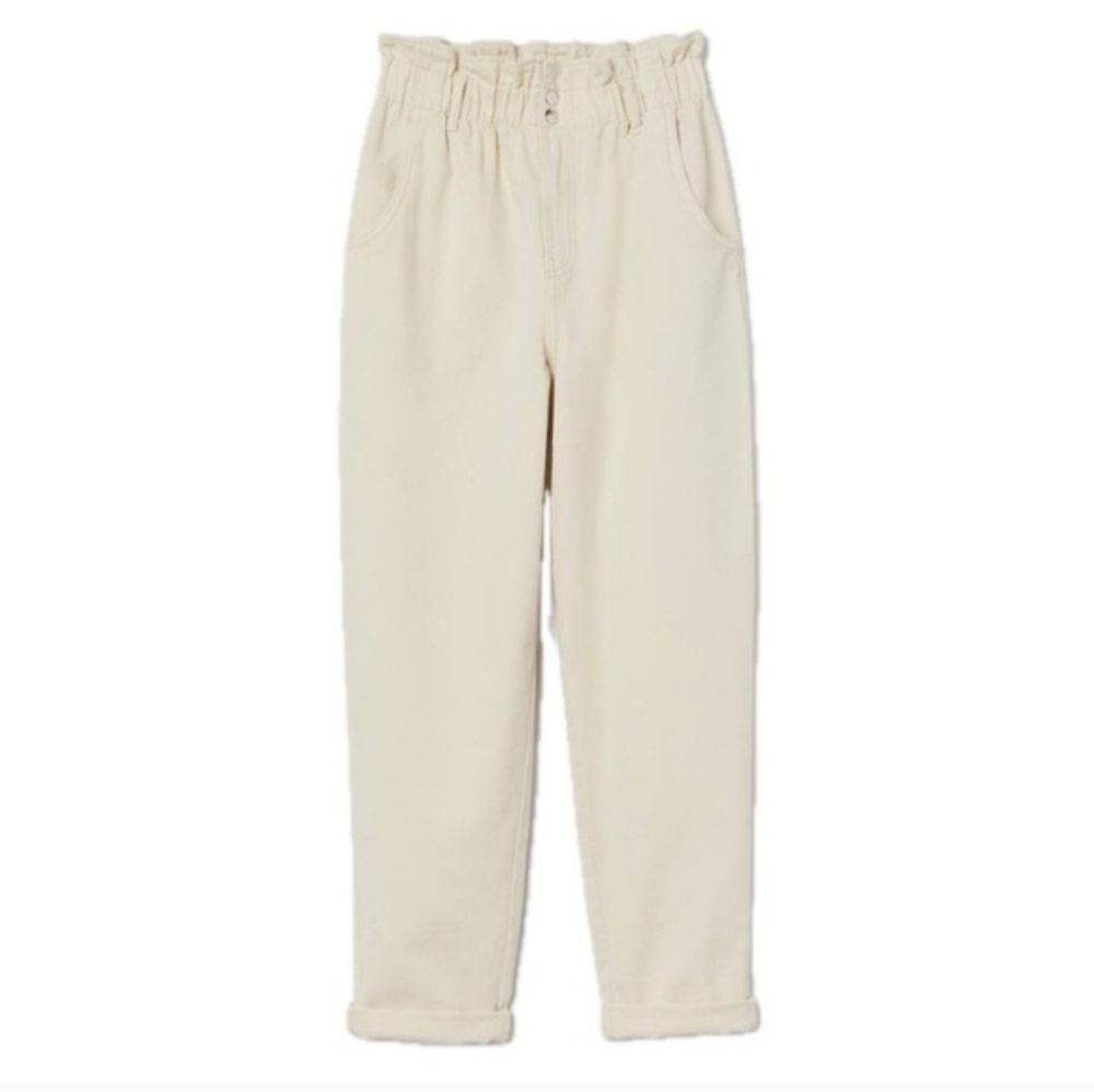 H&M Paper Barrel Cream Pants - Size 12, Cotton, High Waist